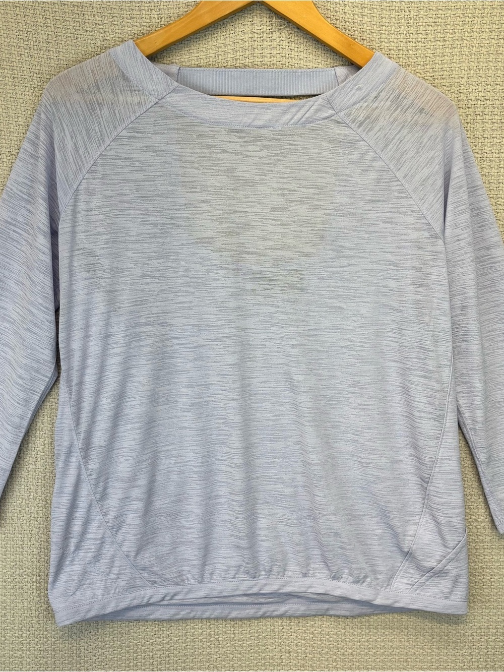 Athleta Blue Crossover Blouse Women's Medium Long Sheer Sleeves Lightweight Top
